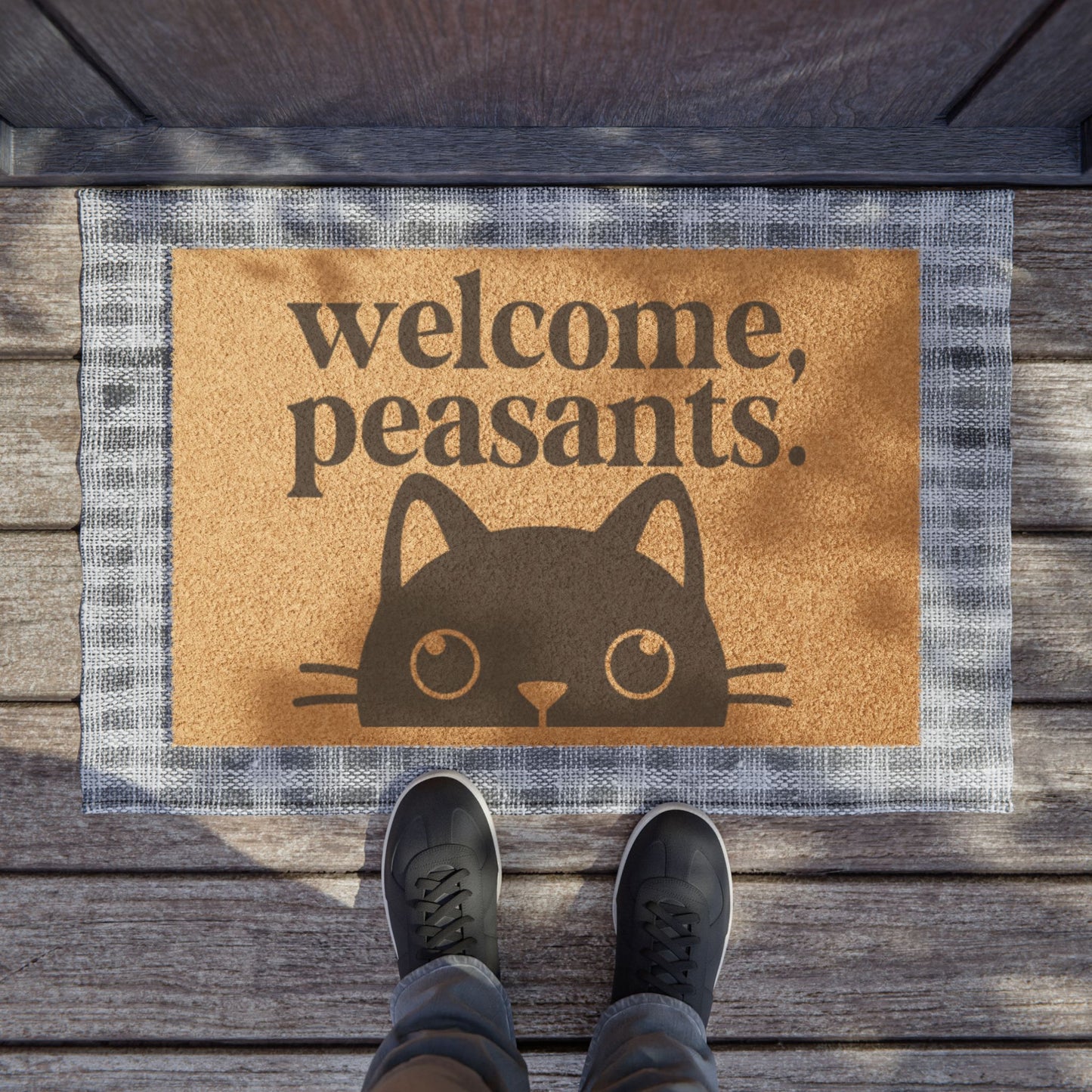 Whimsical Cat Doormat - "Welcome, Peasants!" - Funny Cat Entry Rug, Pet Lover Gift, Home Decor, Housewarming Present, Unique Welcome Mat