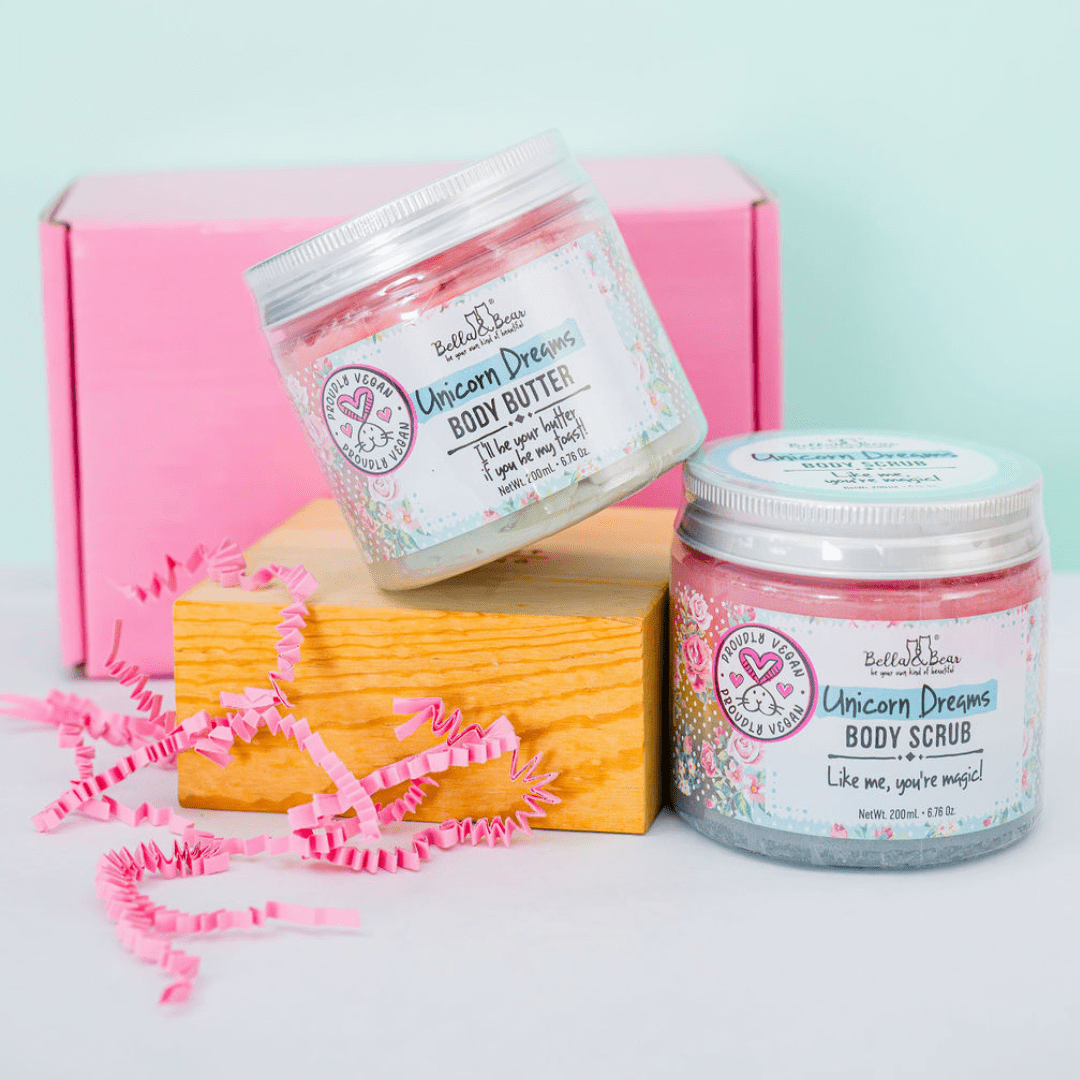 Bella & Bear Unicorn Gift Set - 3-in-1 Body Scrub & Body Butter