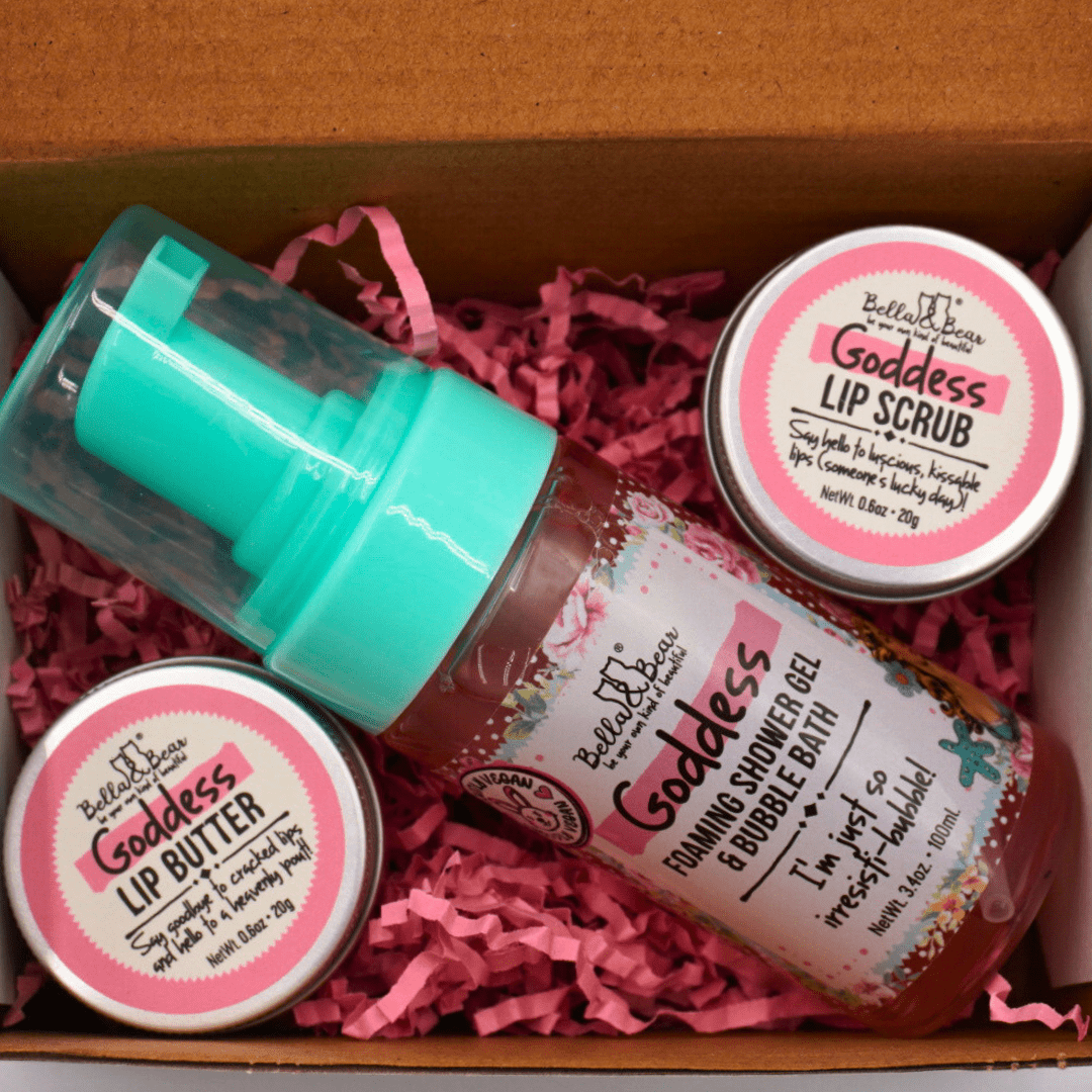 Bella & Bear Goddess Tropical Scented 2 in 1 Foaming Shower Gel & Bubble Bath & Lip Care Mini Gift Set