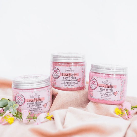 Bella & Bear Love Flutter Gift Set | Body Scrub | Bath Soap | Body Butter - Valentines Gift Set