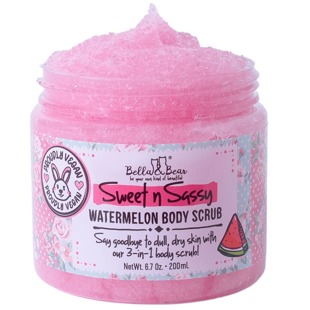 Bella & Bear Sweet 'n' Sassy Watermelon Gift Set Foaming Body Wash & Bubble Bath, Body Scrub, Lip Butter & Lip Scrub